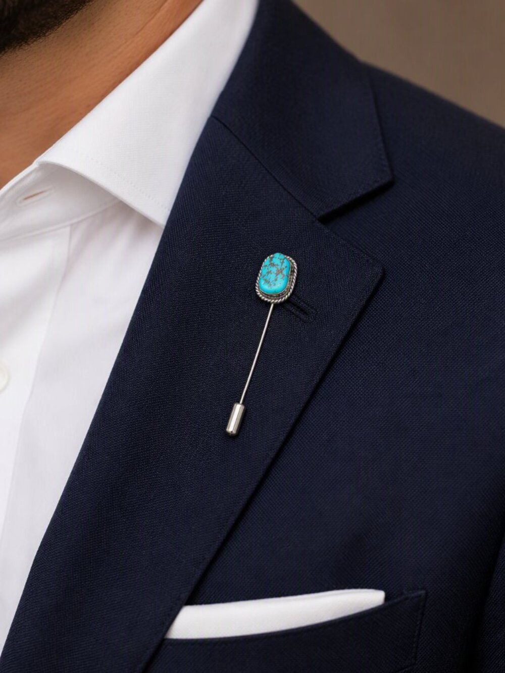 Mike Chee Signed Navajo Silver and Turquoise Hat Pin With Pendant